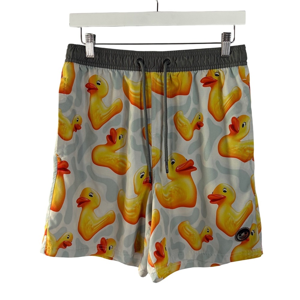 NEFF Rubber Duck Swim Trunks Mens Large Gray Yellow Board Shorts Drawstring